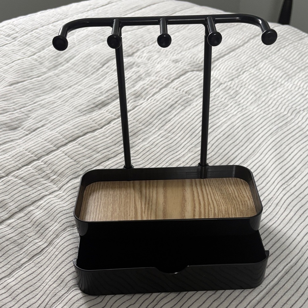 Black Jewelry Organizer with Wood Accent